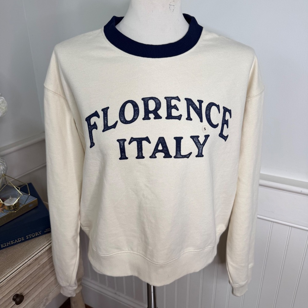 American Eagle Florence Italy Graphic Sweatshirt Cream Navy Small NWT
